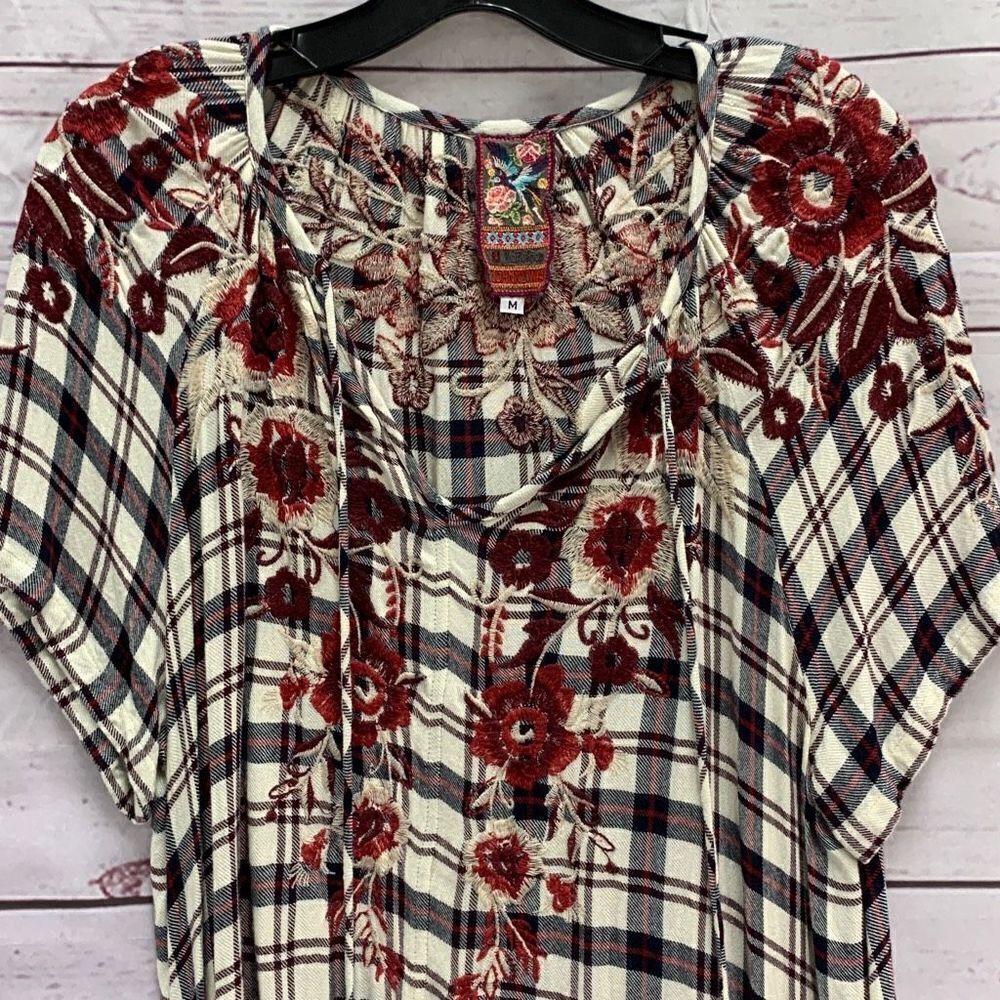 Johnny Was Workshop Women’s Medium Plaid Floral Midi Tunic Dress Boho Soho - Picture 4 of 8